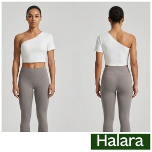 HALARA White Asymmetrical Left Shoulder Cropped Padded Women’s Sports Bra